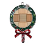 Wooden Wickerwork Texture Square Pattern Metal X Mas Lollipop with Crystal Ornament Front