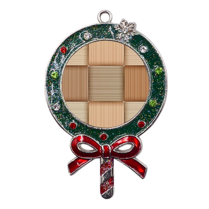 Wooden Wickerwork Texture Square Pattern Metal X Mas Lollipop with Crystal Ornament