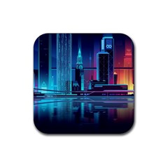 Digital Art Artwork Illustration Vector Buiding City Rubber Coaster (square)