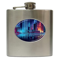 Digital Art Artwork Illustration Vector Buiding City Hip Flask (6 Oz)