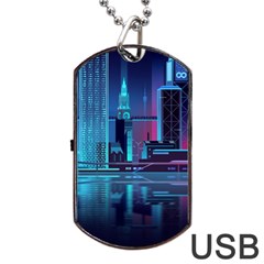 Digital Art Artwork Illustration Vector Buiding City Dog Tag Usb Flash (two Sides)