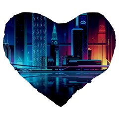 Digital Art Artwork Illustration Vector Buiding City Large 19  Premium Heart Shape Cushions