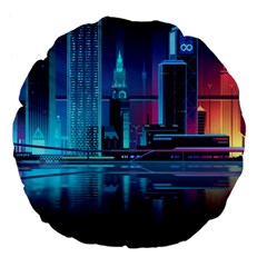 Digital Art Artwork Illustration Vector Buiding City Large 18  Premium Flano Round Cushions by Maspions