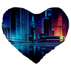 Digital Art Artwork Illustration Vector Buiding City Large 19  Premium Flano Heart Shape Cushions