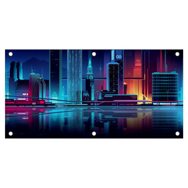 Digital Art Artwork Illustration Vector Buiding City Banner and Sign 4  x 2 