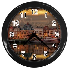 Old Port Of Maasslui Netherlands Wall Clock (black)