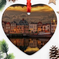 Old Port Of Maasslui Netherlands Heart Ornament (two Sides)