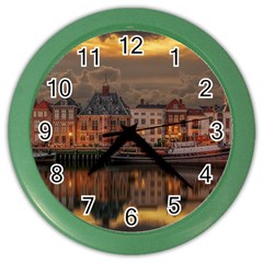 Old Port Of Maasslui Netherlands Color Wall Clock by Maspions