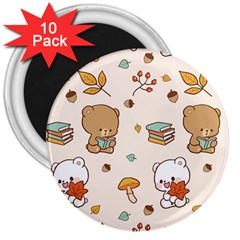 Bear Cartoon Background Pattern Seamless Animal 3  Magnets (10 Pack) 