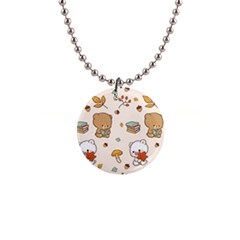 Bear Cartoon Background Pattern Seamless Animal 1  Button Necklace by Maspions