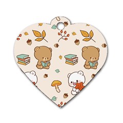 Bear Cartoon Background Pattern Seamless Animal Dog Tag Heart (one Side)