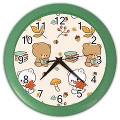 Bear Cartoon Background Pattern Seamless Animal Color Wall Clock by Maspions