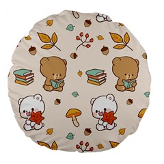 Bear Cartoon Background Pattern Seamless Animal Large 18  Premium Flano Round Cushions