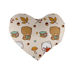 Bear Cartoon Background Pattern Seamless Animal Standard 16  Premium Flano Heart Shape Cushions by Maspions