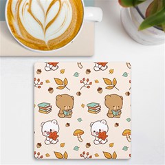 Bear Cartoon Background Pattern Seamless Animal Uv Print Square Tile Coaster  by Maspions