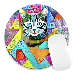 Kitten Cat Pet Animal Adorable Fluffy Cute Kitty Round Mousepad by Maspions