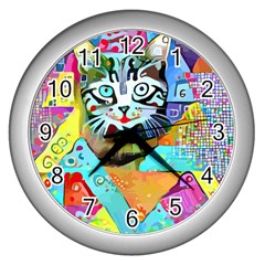 Kitten Cat Pet Animal Adorable Fluffy Cute Kitty Wall Clock (silver)