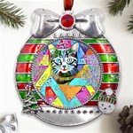 Kitten Cat Pet Animal Adorable Fluffy Cute Kitty Metal X Mas Ribbon With Red Crystal Round Ornament Front