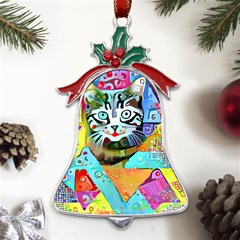 Kitten Cat Pet Animal Adorable Fluffy Cute Kitty Metal Holly Leaf Bell Ornament