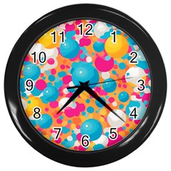 Circles Art Seamless Repeat Bright Colors Colorful Wall Clock (black)