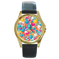 Circles Art Seamless Repeat Bright Colors Colorful Round Gold Metal Watch