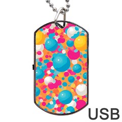 Circles Art Seamless Repeat Bright Colors Colorful Dog Tag Usb Flash (one Side)