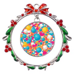 Circles Art Seamless Repeat Bright Colors Colorful Metal X mas Wreath Ribbon Ornament by Maspions