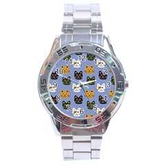 Cat Cat Background Animals Little Cat Pets Kittens Stainless Steel Analogue Watch by Maspions