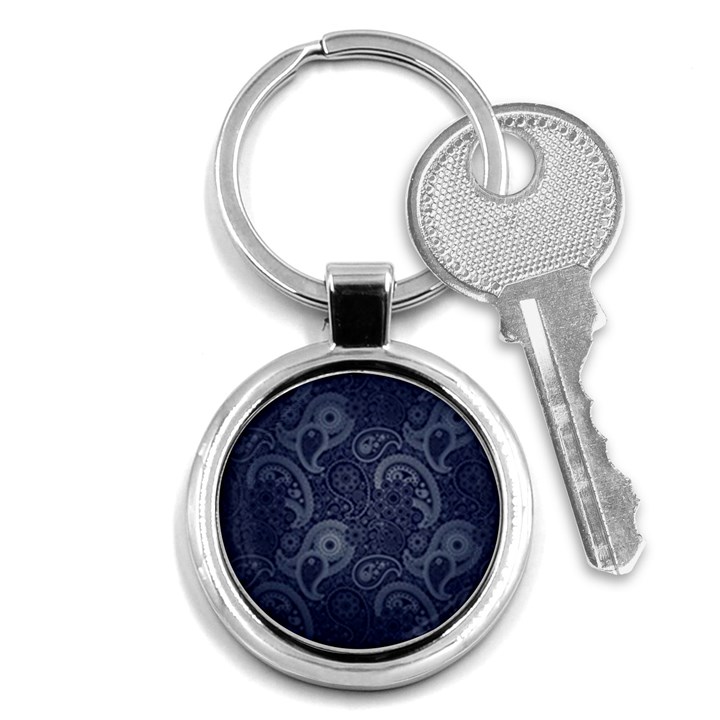 Blue Paisley Texture, Blue Paisley Ornament Key Chain (Round)