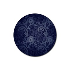 Blue Paisley Texture, Blue Paisley Ornament Rubber Round Coaster (4 Pack) by nateshop