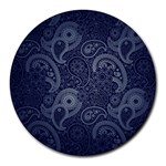 Blue Paisley Texture, Blue Paisley Ornament Round Mousepad Front