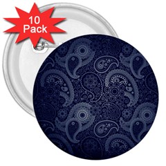 Blue Paisley Texture, Blue Paisley Ornament 3  Buttons (10 Pack)  by nateshop