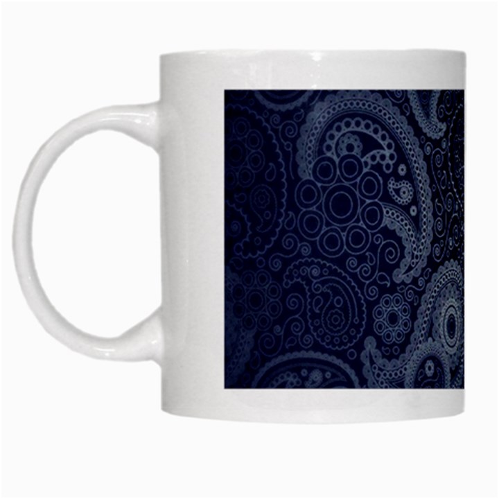 Blue Paisley Texture, Blue Paisley Ornament White Mug