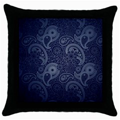 Blue Paisley Texture, Blue Paisley Ornament Throw Pillow Case (black) by nateshop