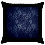 Blue Paisley Texture, Blue Paisley Ornament Throw Pillow Case (Black) Front