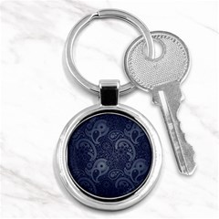 Blue Paisley Texture, Blue Paisley Ornament Key Chain (round) by nateshop