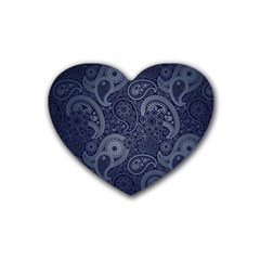 Blue Paisley Texture, Blue Paisley Ornament Rubber Heart Coaster (4 Pack) by nateshop