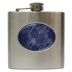 Blue Paisley Texture, Blue Paisley Ornament Hip Flask (6 Oz) by nateshop