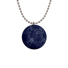 Blue Paisley Texture, Blue Paisley Ornament 1  Button Necklace