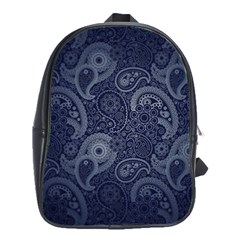 Blue Paisley Texture, Blue Paisley Ornament School Bag (large) by nateshop