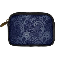 Blue Paisley Texture, Blue Paisley Ornament Digital Camera Leather Case by nateshop