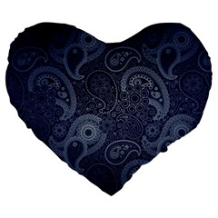 Blue Paisley Texture, Blue Paisley Ornament Large 19  Premium Heart Shape Cushions by nateshop