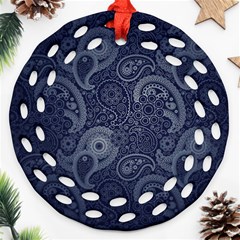 Blue Paisley Texture, Blue Paisley Ornament Round Filigree Ornament (two Sides) by nateshop