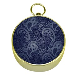 Blue Paisley Texture, Blue Paisley Ornament Gold Compasses by nateshop