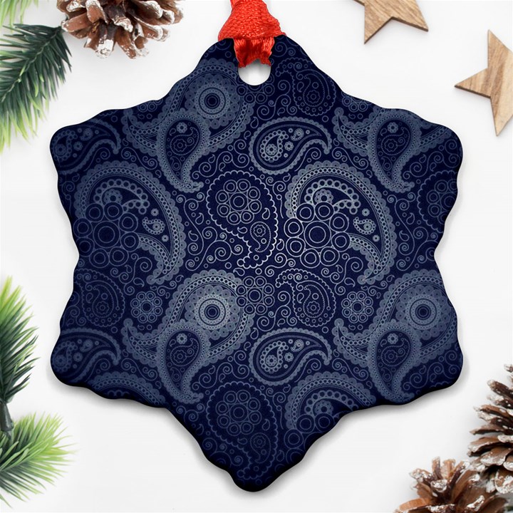 Blue Paisley Texture, Blue Paisley Ornament Snowflake Ornament (Two Sides)