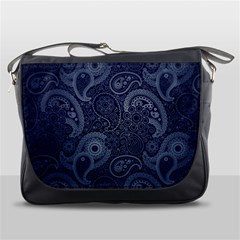 Blue Paisley Texture, Blue Paisley Ornament Messenger Bag by nateshop