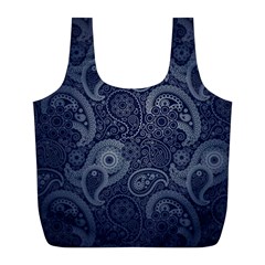 Blue Paisley Texture, Blue Paisley Ornament Full Print Recycle Bag (l) by nateshop