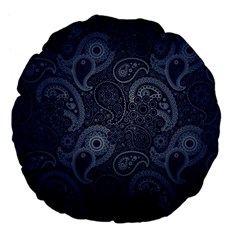 Blue Paisley Texture, Blue Paisley Ornament Large 18  Premium Flano Round Cushions by nateshop