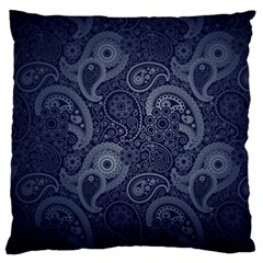 Blue Paisley Texture, Blue Paisley Ornament Large Premium Plush Fleece Cushion Case (one Side) by nateshop