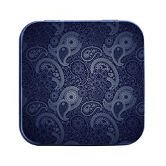 Blue Paisley Texture, Blue Paisley Ornament Square Metal Box (black)